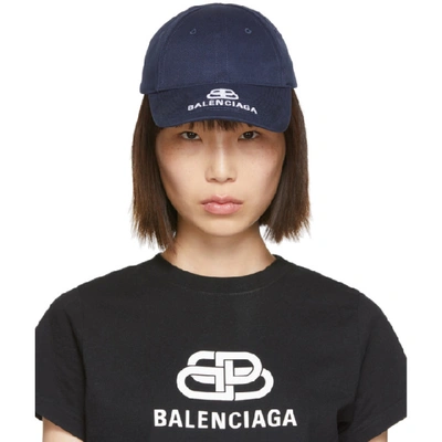 BALENCIAGA 海军蓝徽标棒球帽