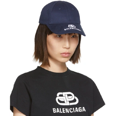 BALENCIAGA 海军蓝徽标棒球帽