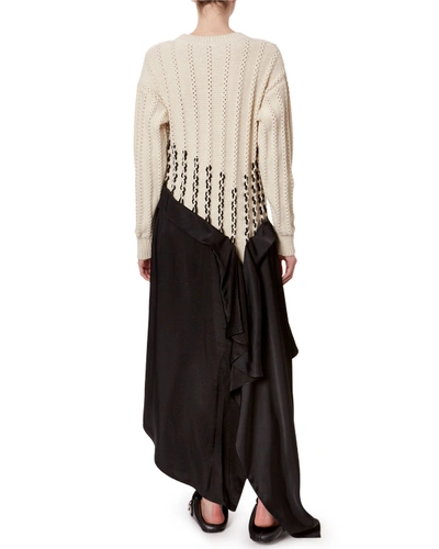 Shop Loewe Satin-hem Cable-knit Dress In White/black