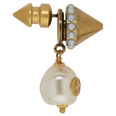 Shop Gucci Gold Interlocking G Pearl Earrings In 8078 Cream
