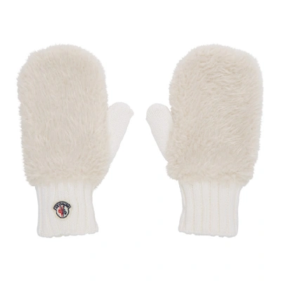 Shop Moncler White Shearling Mittens In 034 White