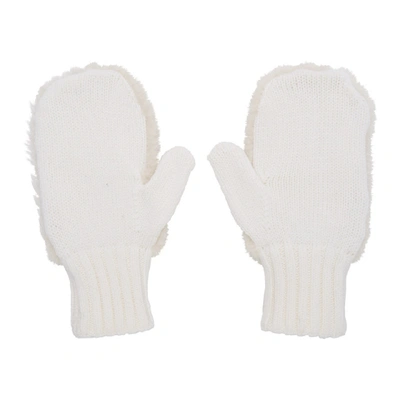 Shop Moncler White Shearling Mittens In 034 White
