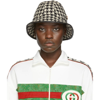 Shop Gucci Black And White Houndstooth Fedora In 9060 Wht/bl