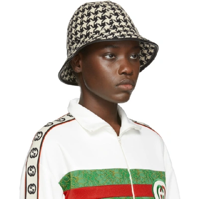 Shop Gucci Black And White Houndstooth Fedora In 9060 Wht/bl