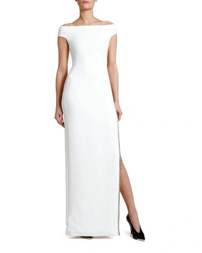 Shop Stella Mccartney Off-the-shoulder Crystal-trim Gown In White