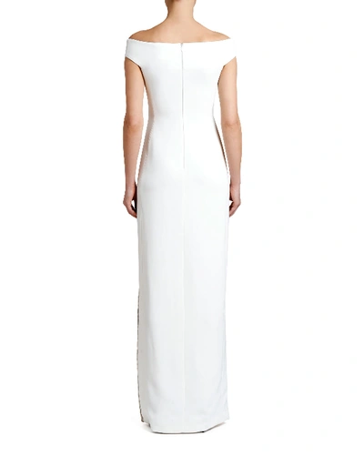 Shop Stella Mccartney Off-the-shoulder Crystal-trim Gown In White