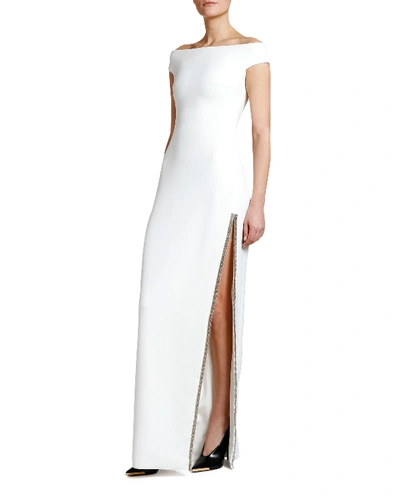 Shop Stella Mccartney Off-the-shoulder Crystal-trim Gown In White