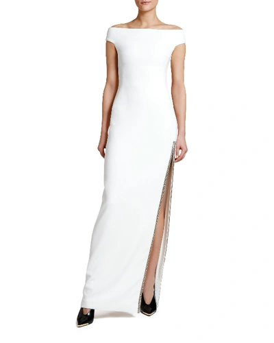 Shop Stella Mccartney Off-the-shoulder Crystal-trim Gown In White