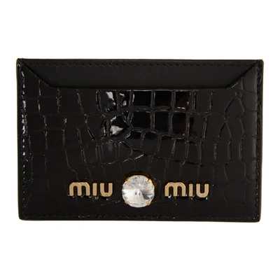 Shop Miu Miu Black Matelassé Leather Card Holder