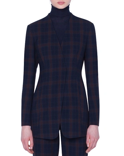 Shop Akris Plaid Zip-front Jacket In Navy