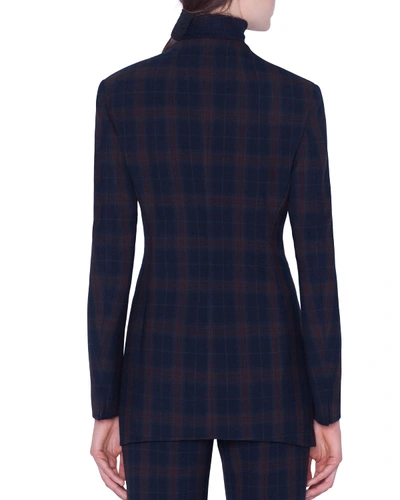 Shop Akris Plaid Zip-front Jacket In Navy