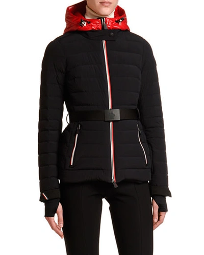 Shop Moncler Channel-quilt Tricolor-zip Jacket W/ Belt In Gray