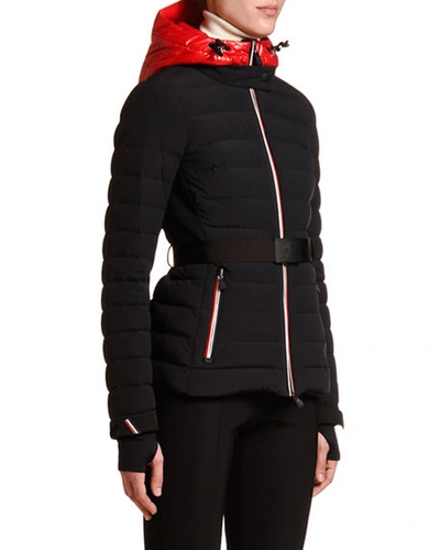 Shop Moncler Channel-quilt Tricolor-zip Jacket W/ Belt In Gray