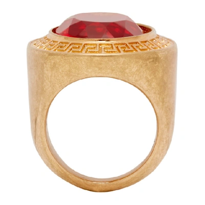VERSACE 金色 AND 红色水晶希腊回纹戒指
