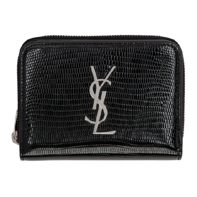 Shop Saint Laurent Black Snake Compact Monogramme Wallet In Black Supplier Textile: Snake Embossed Shiny Leather