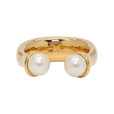 Shop Chloé Chloe Gold Darcey Ring In 105 Pearl