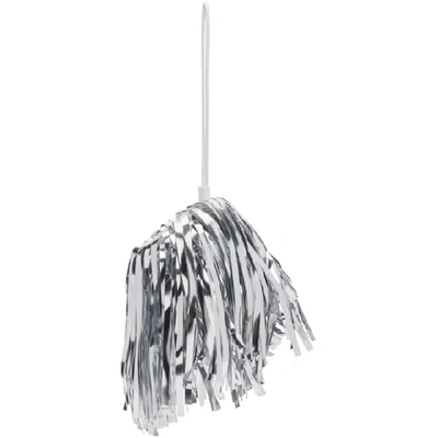 Shop Off-white Silver Mini Fringe Pompom Pouch