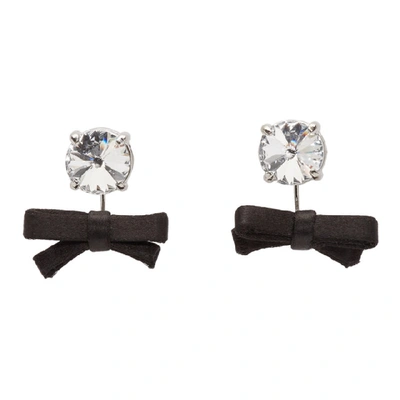 Shop Miu Miu Black Crystal Bow Earrings