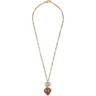 Shop Gucci Red Crystal Strawberry Necklace In 8413 Red