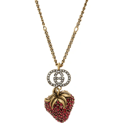 Shop Gucci Red Crystal Strawberry Necklace In 8413 Red