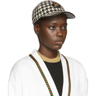 Shop Gucci White And Black Houndstooth Baseball Cap In 9060 Wht/bl