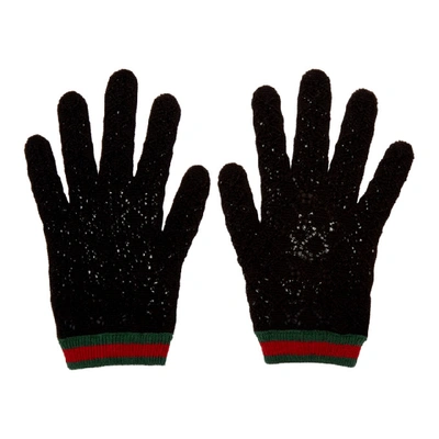 Shop Gucci Black Crochet Gloves In 1074 Black