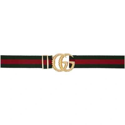 Shop Gucci Green & Red Gg Web Belt In 8460 Green