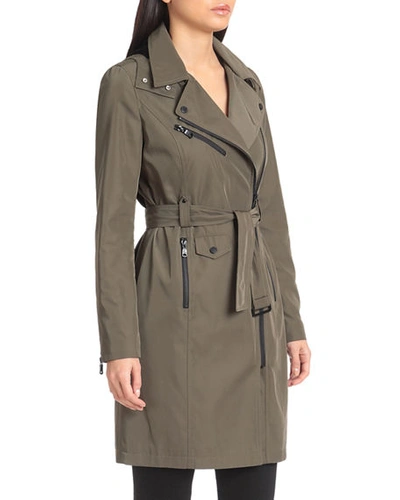 Shop Avec Les Filles Moto Water-resistant Trench Coat In Olive