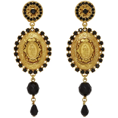 Shop Dolce & Gabbana Dolce And Gabbana Gold And Black Crystal Madonna Earrings In Zoo00 Black