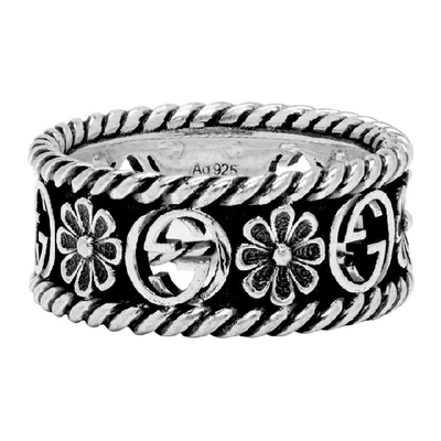 Shop Gucci Silver Interlocking G Flower Ring