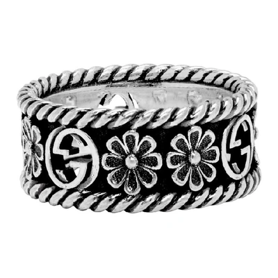 Shop Gucci Silver Interlocking G Flower Ring