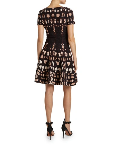 Shop Alaïa Mesh High-neck Fit & Flare Dress In Multi