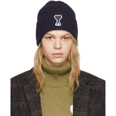 Shop Ami Alexandre Mattiussi Navy Ami De Coeur Beanie In 410 Navy