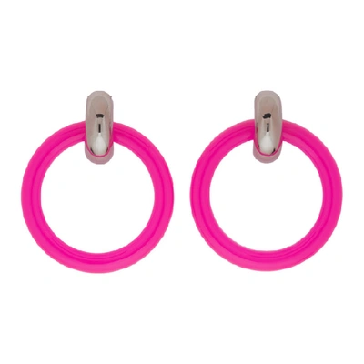 Shop Balenciaga Pink & Silver Extra Small Hoop Earrings
