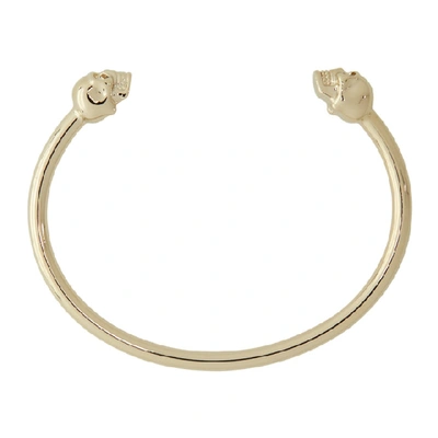 Shop Alexander Mcqueen Gold Twin Thin Skull Bracelet In 0953 New Or