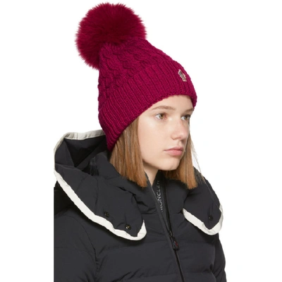 Shop Moncler Grenoble Pink Fur Pom Pom Beanie In 548 Magenta