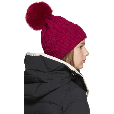 Shop Moncler Grenoble Pink Fur Pom Pom Beanie In 548 Magenta