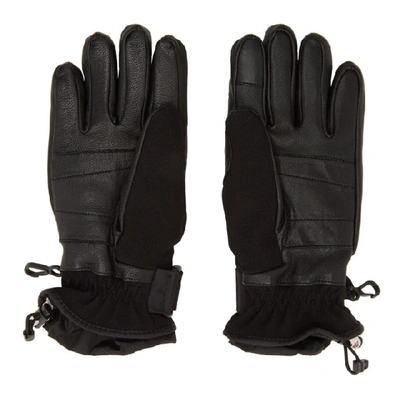 Shop Moncler Grenoble Black Leather Palm Gloves In 999 Black