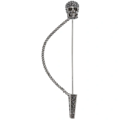 Shop Alexander Mcqueen Gunmetal Skull Pin Brooch In 1177 0446