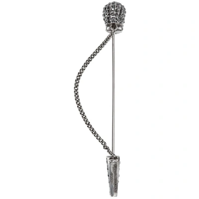 Shop Alexander Mcqueen Gunmetal Skull Pin Brooch In 1177 0446