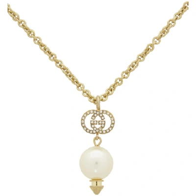 Shop Gucci Gold Interlocking G Pearl Necklace In 8516 Pearl