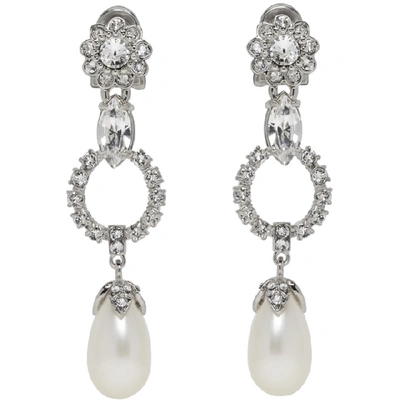 Shop Miu Miu Silver Crystal & Pearl Clip-on Earrings In Cream