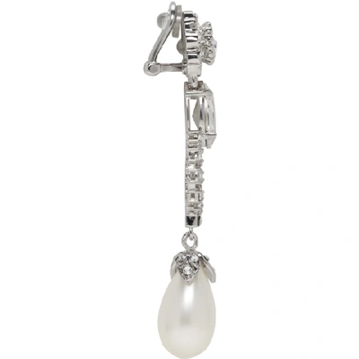 Shop Miu Miu Silver Crystal & Pearl Clip-on Earrings In Cream