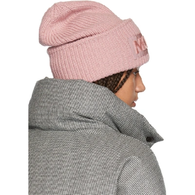 Shop Moncler Pink Logo Beanie In 515 Blush