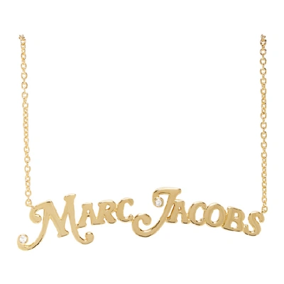 Shop Marc Jacobs Gold New York Magazine Edition The Nameplate Pendant Mj Necklace In 710 Gold