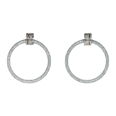 Shop Balenciaga Grey And Silver Medium Hoop Earrings In 7074 Grey G
