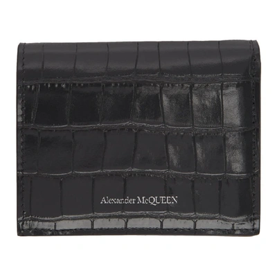 Shop Alexander Mcqueen Grey Croc Folded Skull Wallet In 1243 Dk Gra