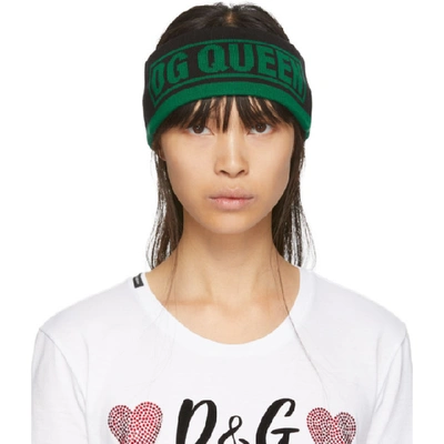 Shop Dolce & Gabbana Dolce And Gabbana Green And Black Dg Queen Headband In S9000 Grn B