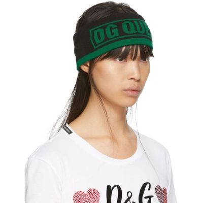 Shop Dolce & Gabbana Dolce And Gabbana Green And Black Dg Queen Headband In S9000 Grn B