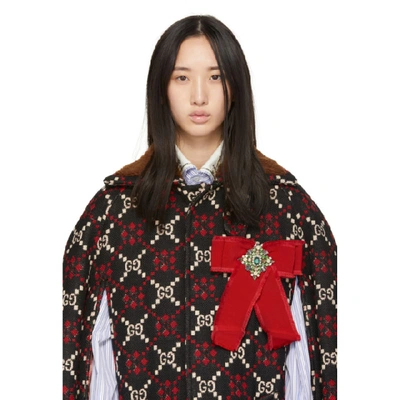 Shop Gucci Red Ribbon Brooch In 8096 Cre/mu